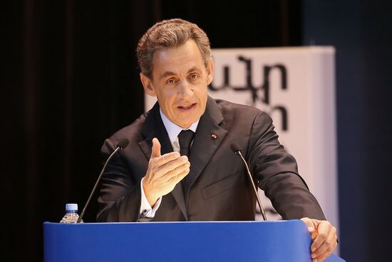 France's former President Nicolas Sarkozy gives speech to MGIMO University students