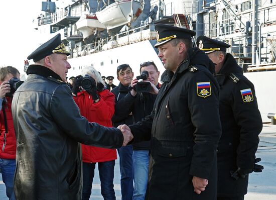 The Smolny training ship arrives at Baltiysk port