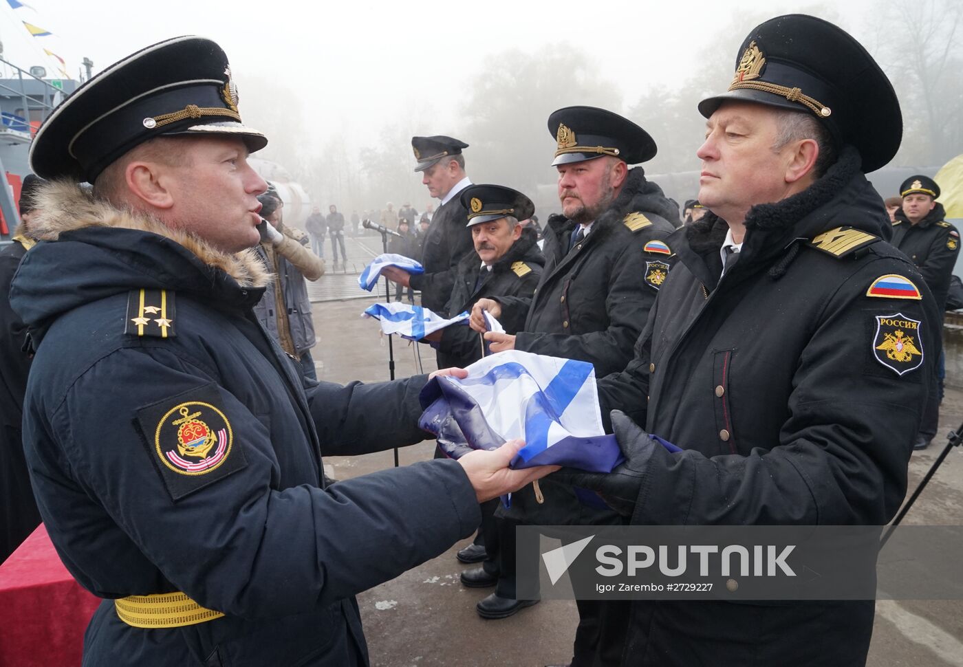 Flag-raising ceremony on Russian Navy's new rescue boats in Baltiysk
