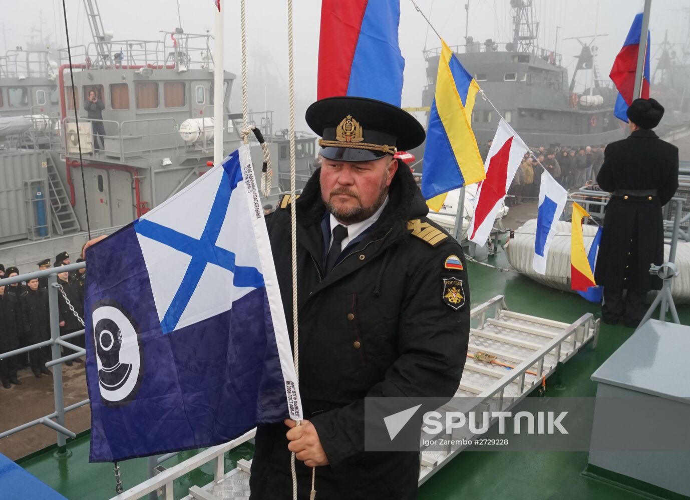 Flag-raising ceremony on Russian Navy's new rescue boats in Baltiysk