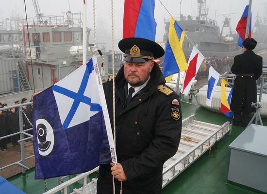 Flag-raising ceremony on Russian Navy's new rescue boats in Baltiysk