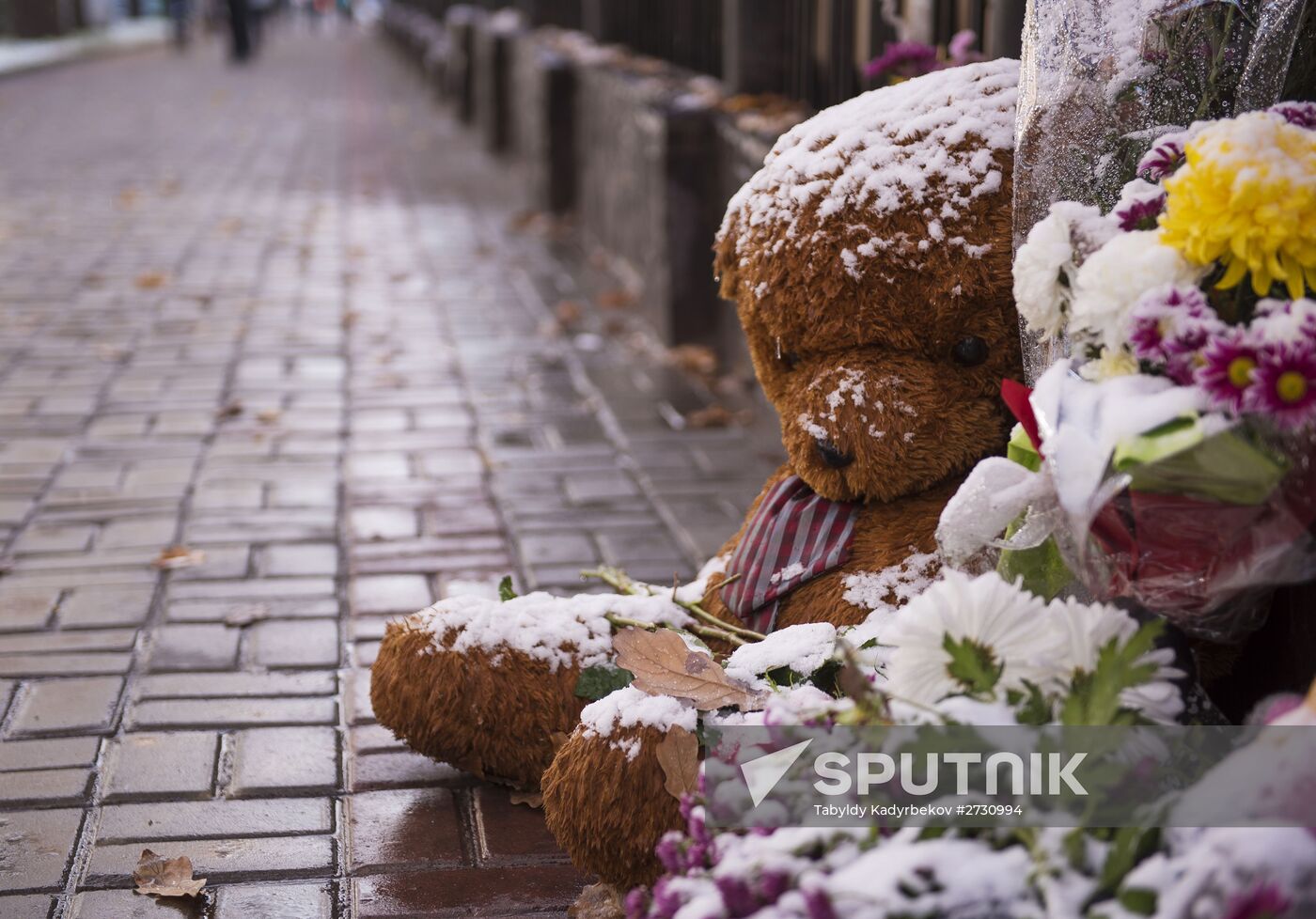 Flowers in memory of Airbus A321 crash victims near Russian embassies in foreign countries