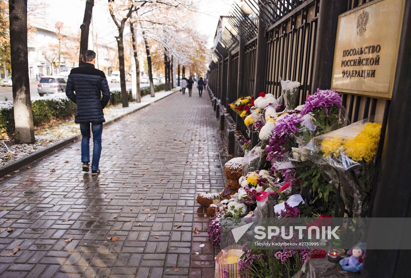 Flowers in memory of Airbus A321 crash victims near Russian embassies in foreign countries