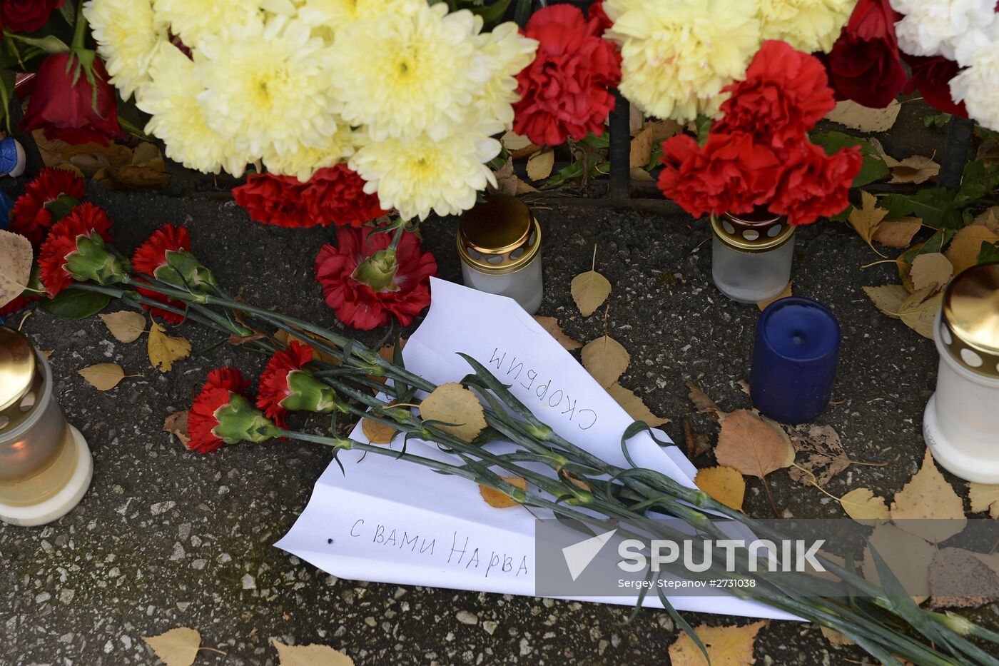 Flowers in memory of Airbus A321 crash victims near Russian embassies in foreign countries