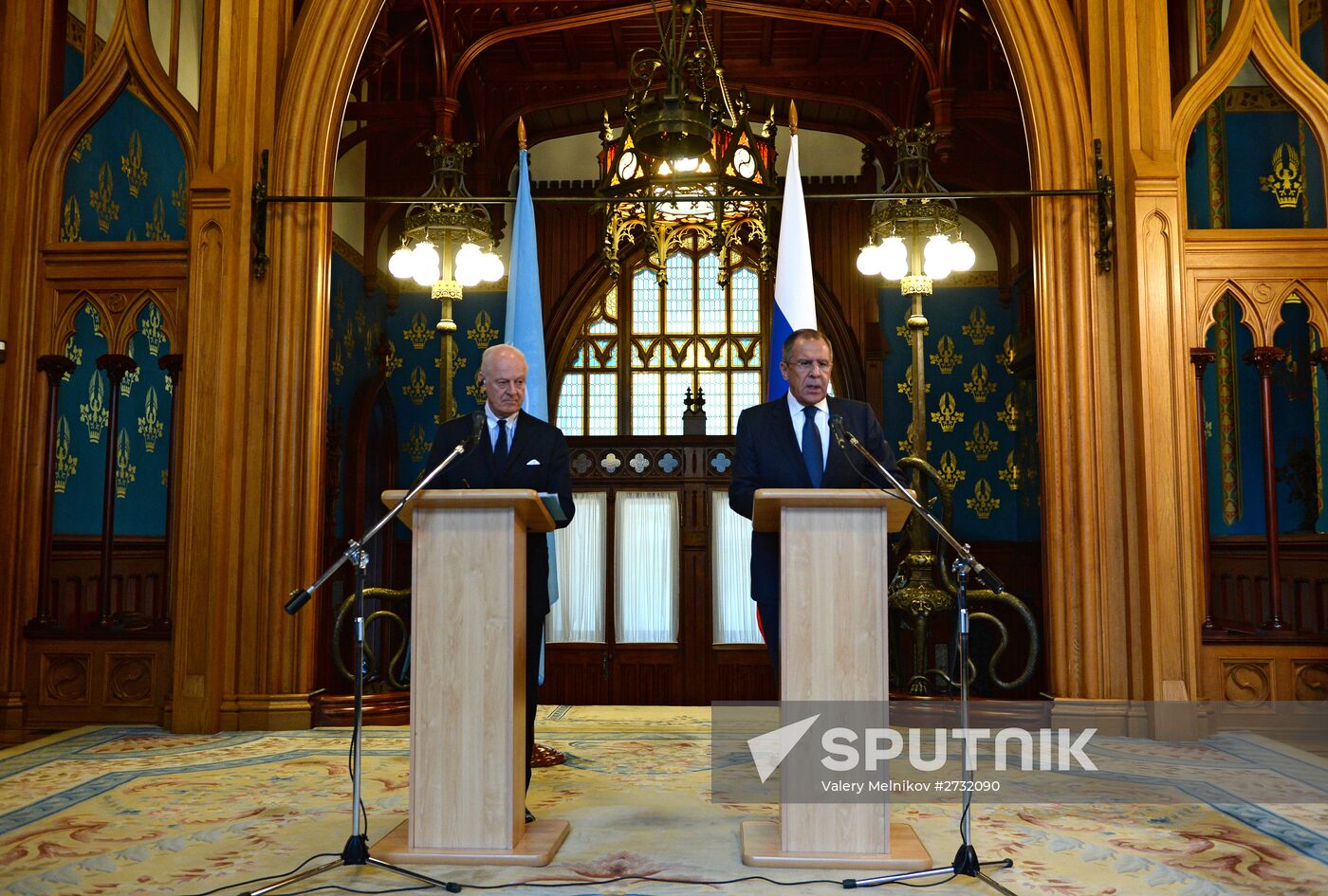 Russian FM Sergey Lavrov meets with UN Special Envoy for Syria de Mistura