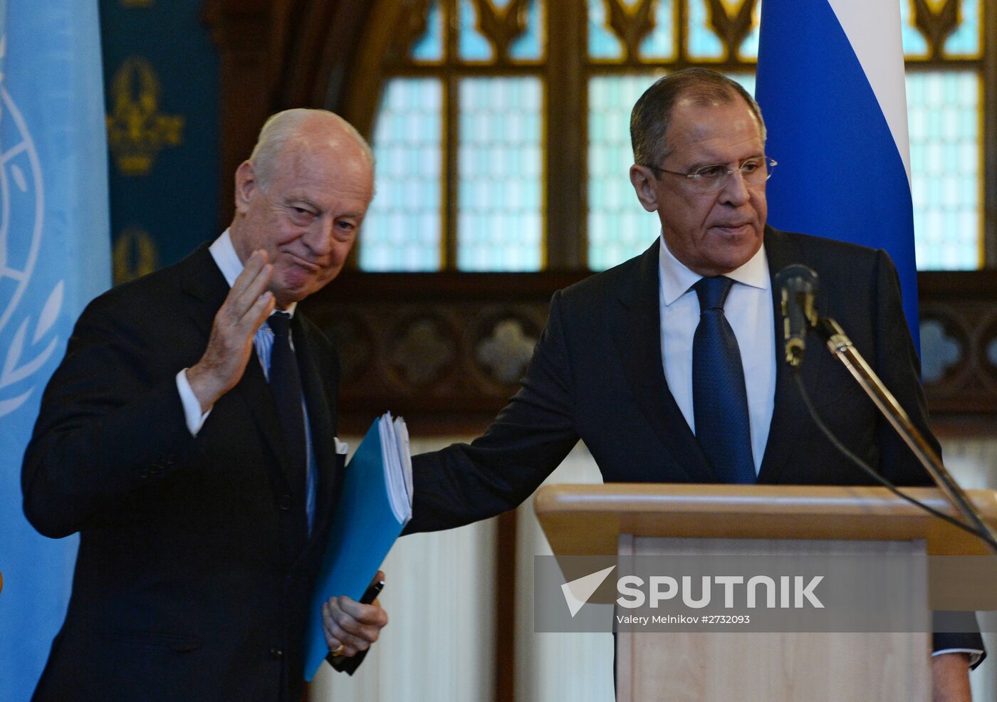 Russian FM Sergey Lavrov meets with UN Special Envoy for Syria de Mistura