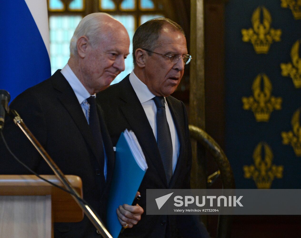 Russian FM Sergey Lavrov meets with UN Special Envoy for Syria de Mistura