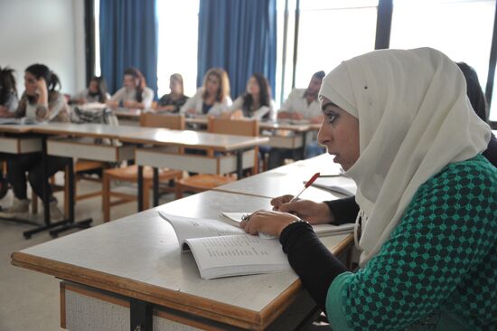 Russian language class at the Institute of Foreign Languages, Tishreen University, Syria
