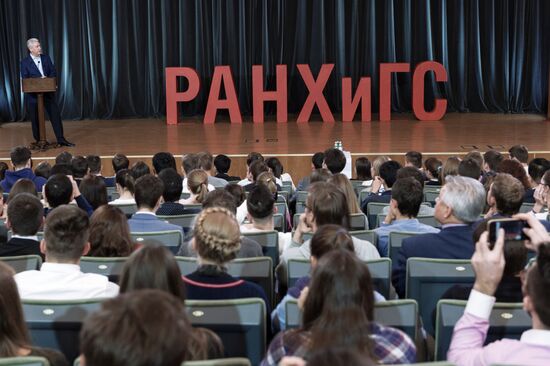Moscow Mayor Sergei Sobyanin meets with students at Russian Presidential Academy of National Economy and Public Administration