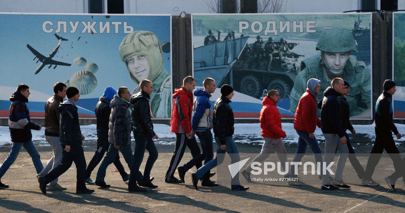 Calling up for miltiary service in Russian towns