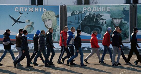 Calling up for miltiary service in Russian towns