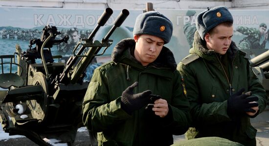 Calling up for miltiary service in Russian towns