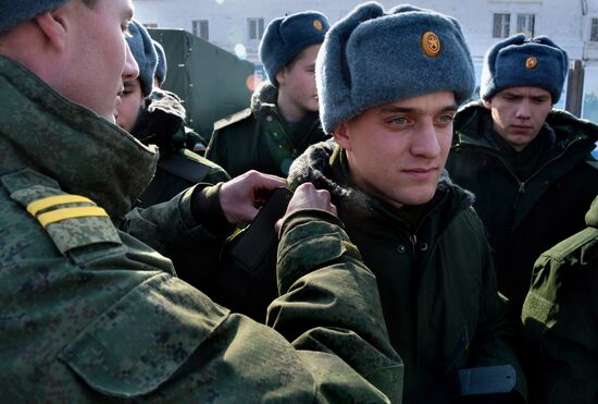 Calling up for miltiary service in Russian towns