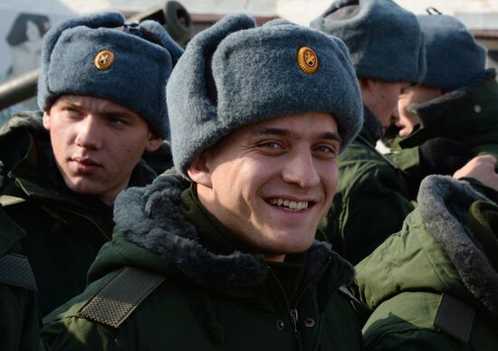 Calling up for miltiary service in Russian towns