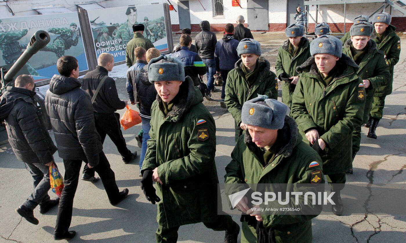Calling up for miltiary service in Russian towns