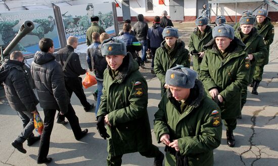 Calling up for miltiary service in Russian towns