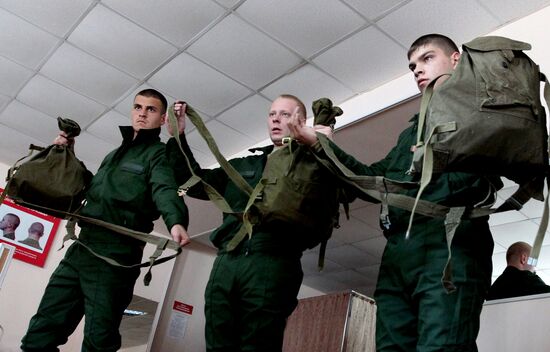 Calling up for miltiary service in Russian towns
