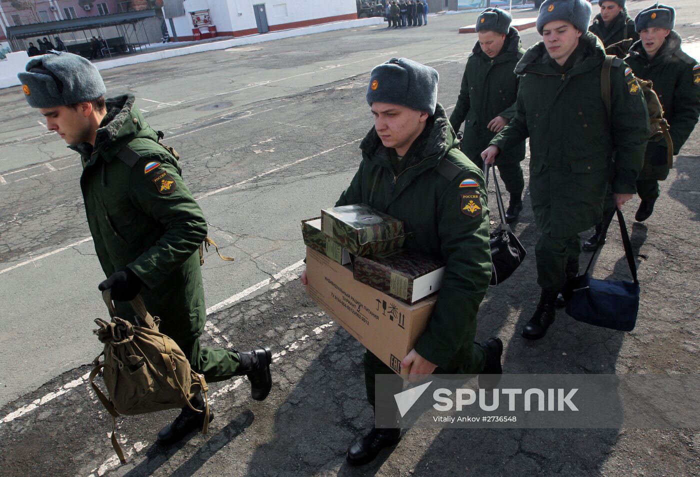 Calling up for miltiary service in Russian towns
