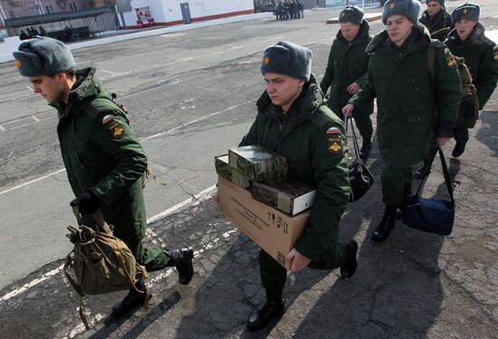 Calling up for miltiary service in Russian towns