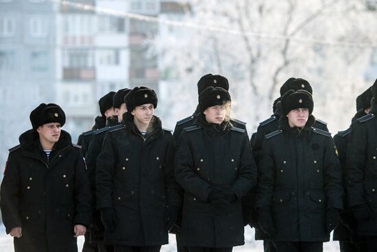 Calling up for miltiary service in Russian towns
