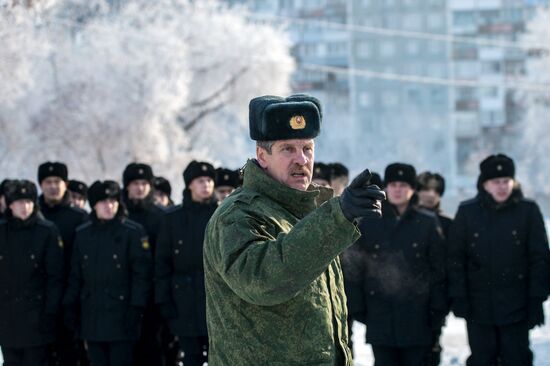 Calling up for miltiary service in Russian towns