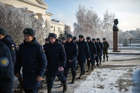 Calling up for miltiary service in Russian towns