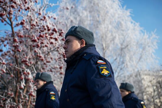 Calling up for miltiary service in Russian towns