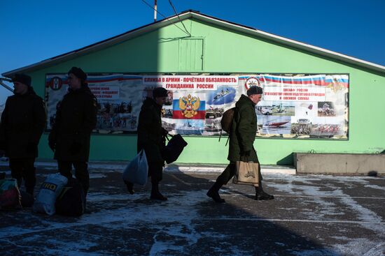 Calling up for miltiary service in Russian towns