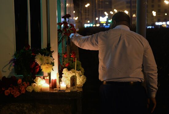 Flowers at French embassy in Moscow