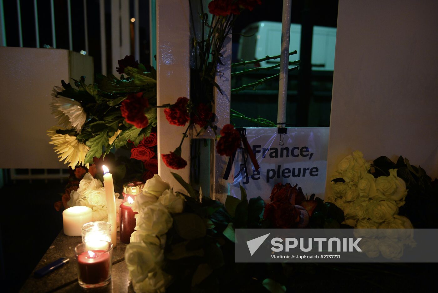Flowers at French embassy in Moscow
