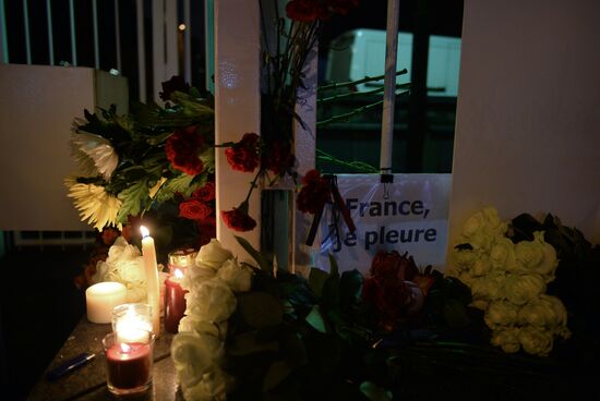 Flowers at French embassy in Moscow