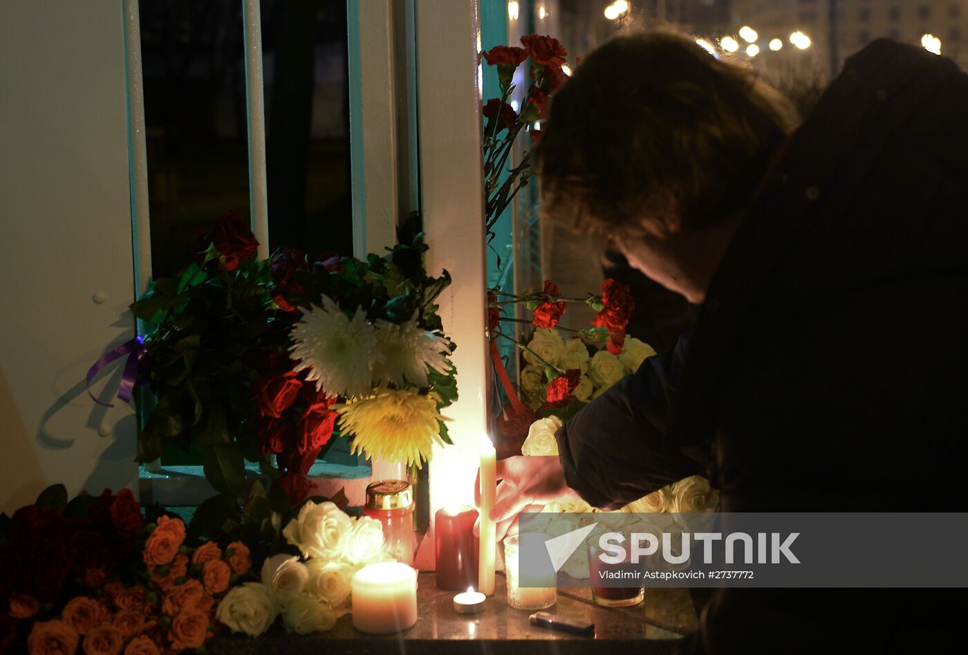 Flowers at French embassy in Moscow