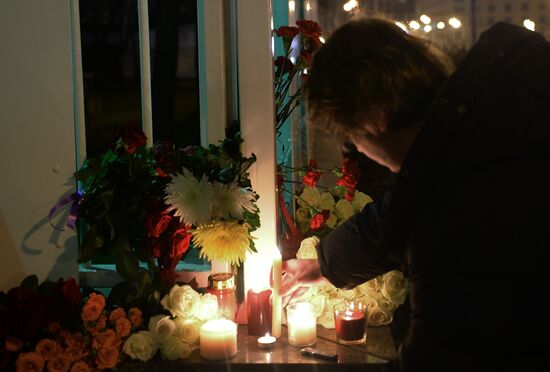 Flowers at French embassy in Moscow