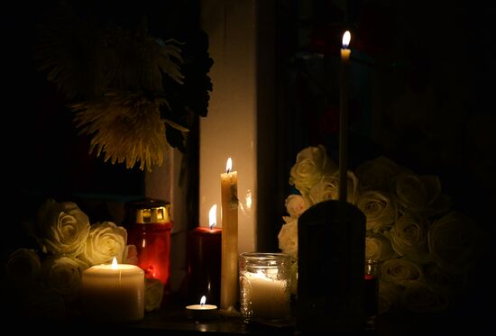 Flowers at French embassy in Moscow