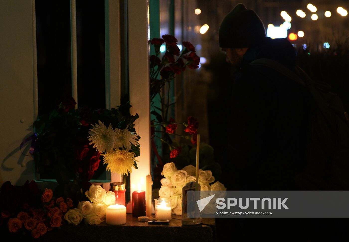 Flowers at French embassy in Moscow
