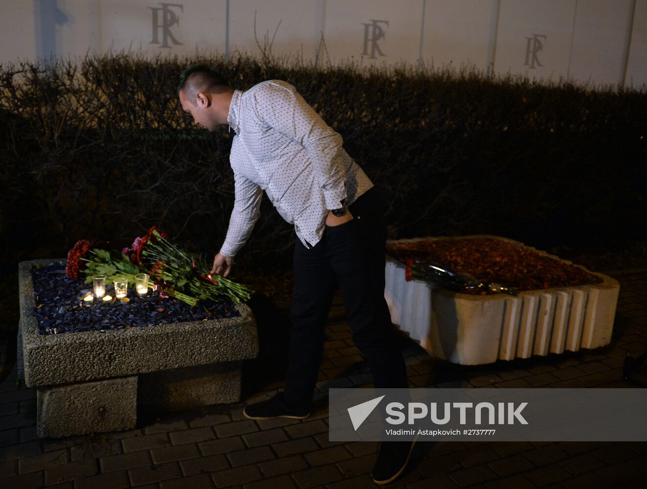 Flowers at French embassy in Moscow