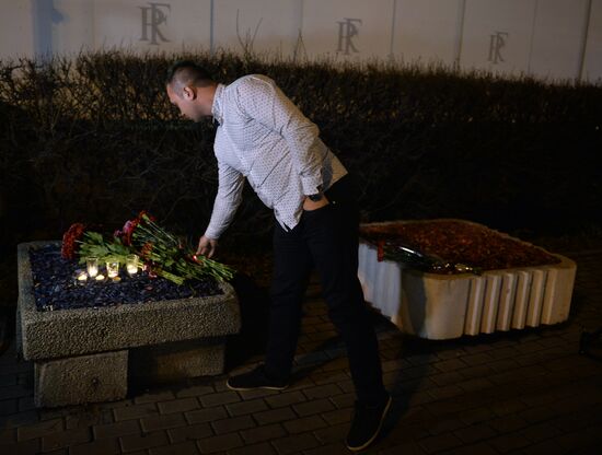 Flowers at French embassy in Moscow