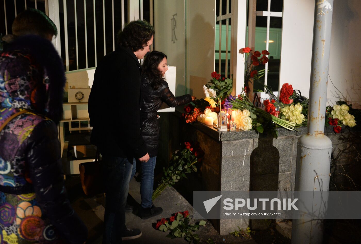 Flowers at French embassy in Moscow