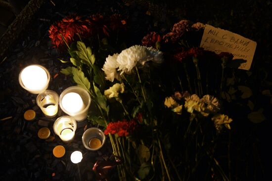 Flowers at French embassy in Moscow
