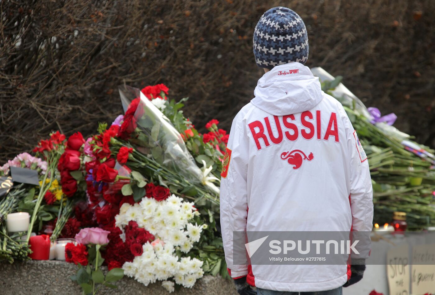 Flowers at French embassy in Moscow