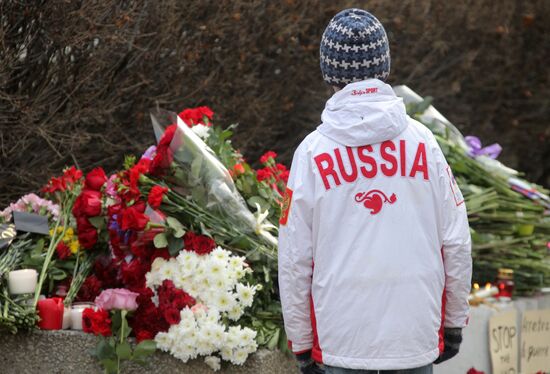 Flowers at French embassy in Moscow