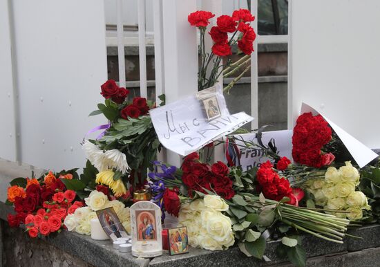 Flowers at French embassy in Moscow