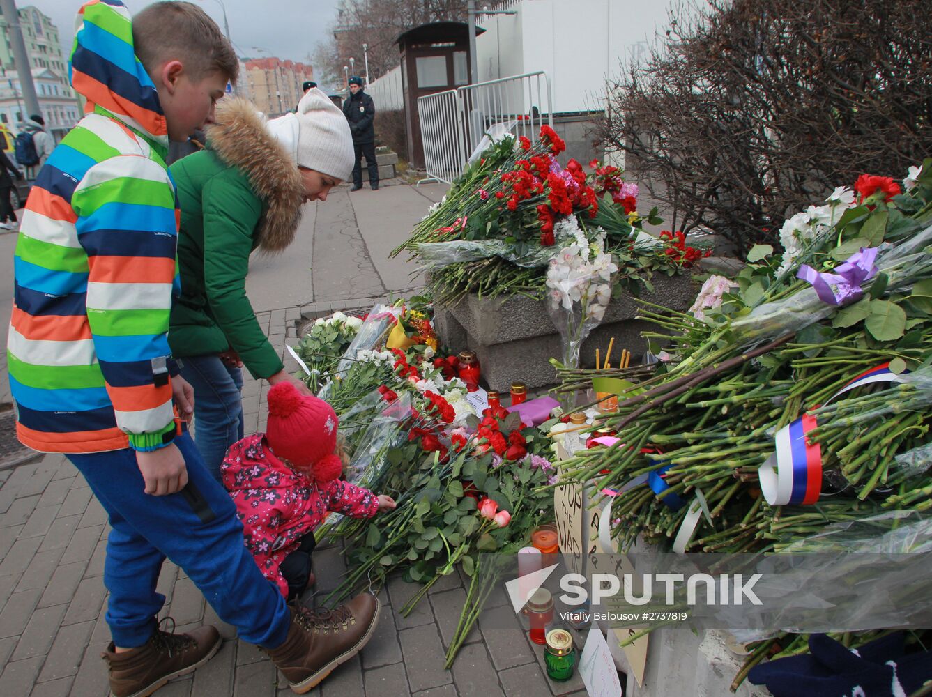 Flowers at French embassy in Moscow