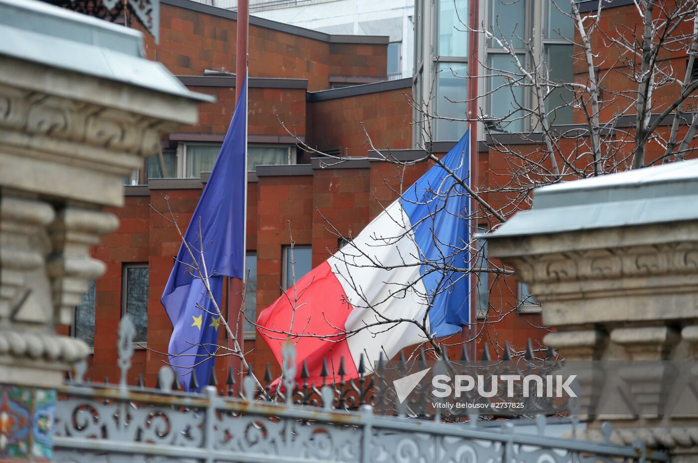 Flowers at French embassy in Moscow