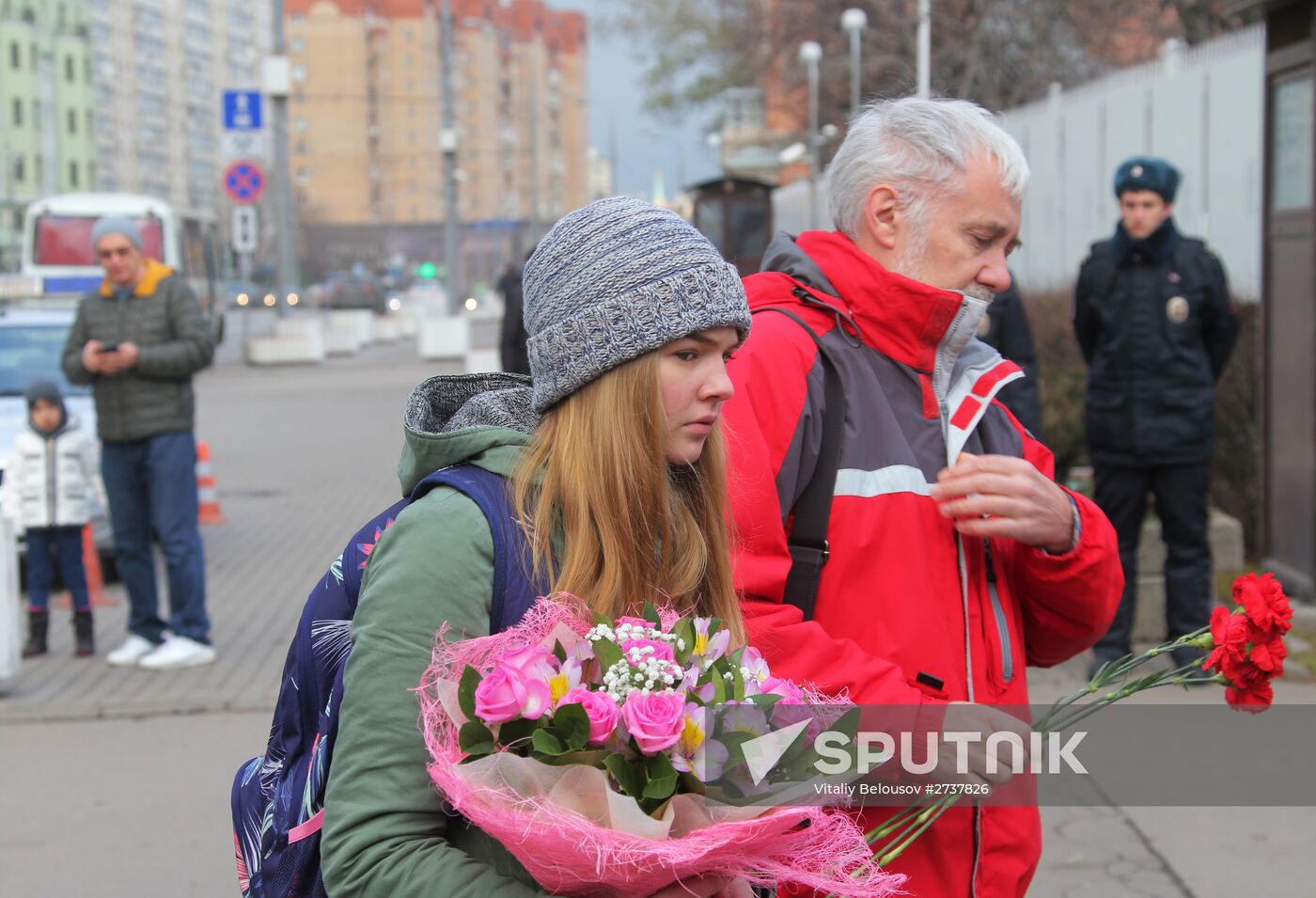 Flowers at French embassy in Moscow