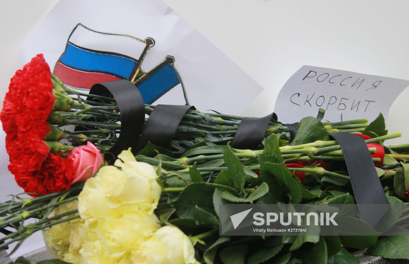 Flowers at French embassy in Moscow