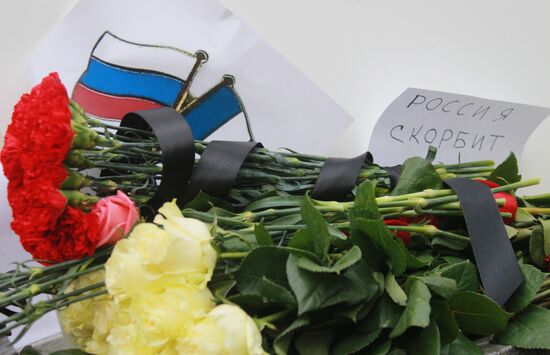 Flowers at French embassy in Moscow