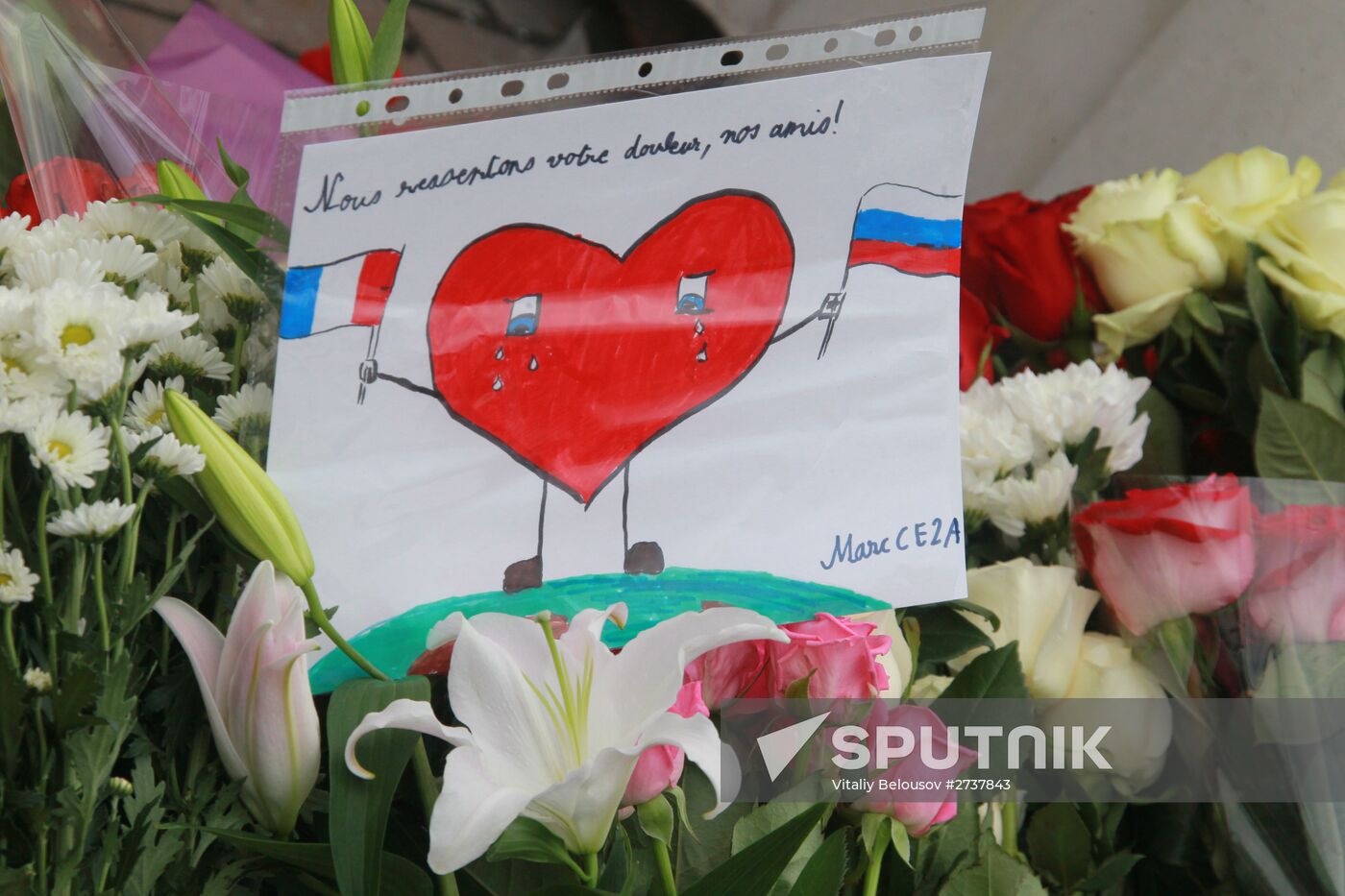 Flowers at French embassy in Moscow