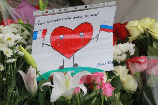 Flowers at French embassy in Moscow