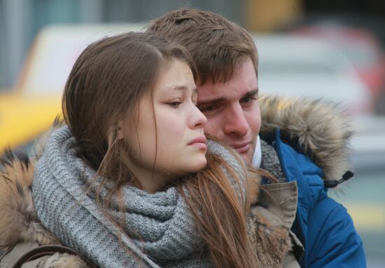 Flowers at French embassy in Moscow